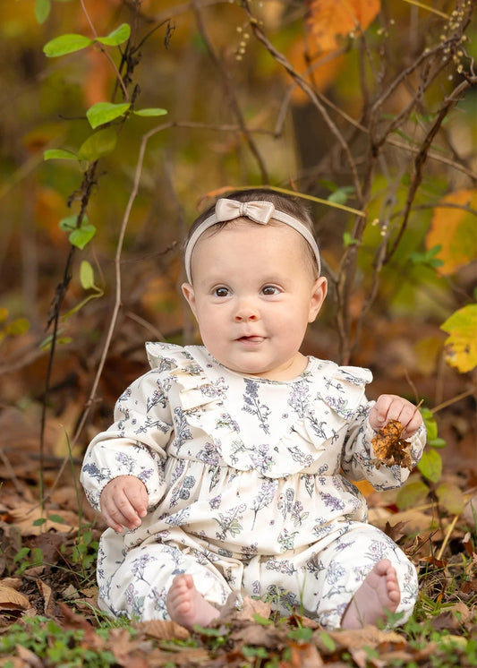 Gracie Long Sleeve Floral Ruffle Collar Bubble Romper