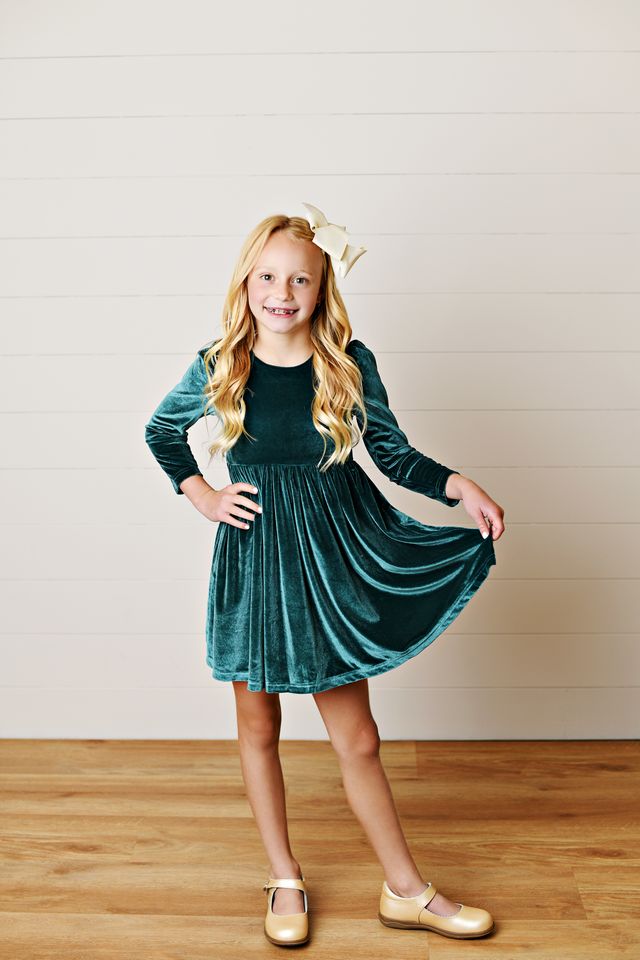 Swoon Kids Green Velvet Twirl Dress