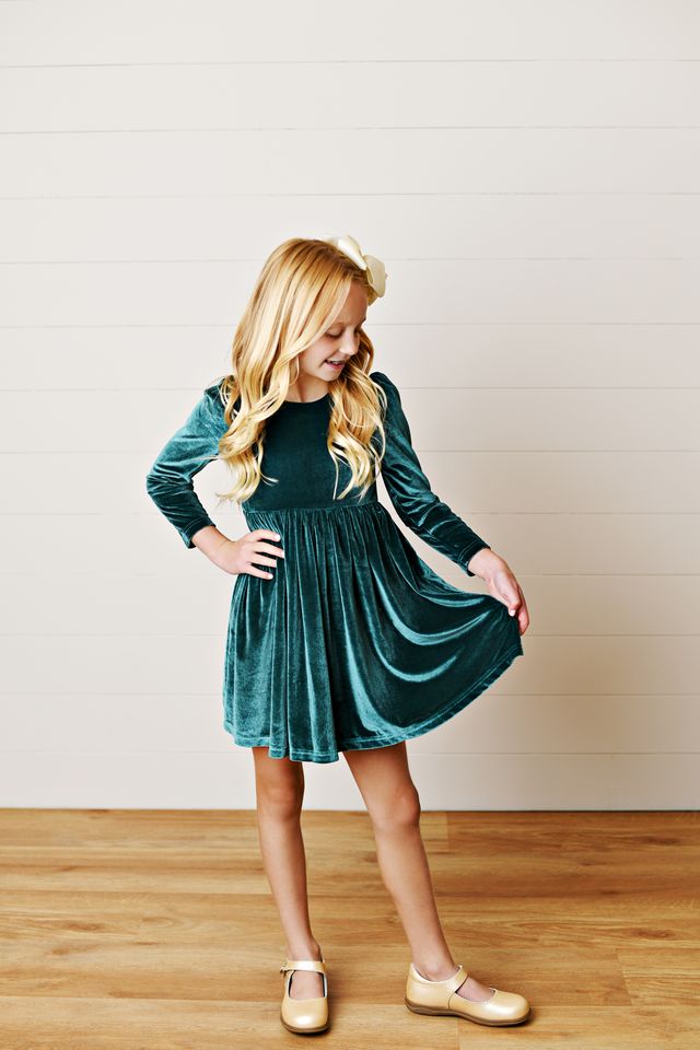 Swoon Kids Green Velvet Twirl Dress