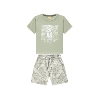 Graphic Tee and Print Shorts Set