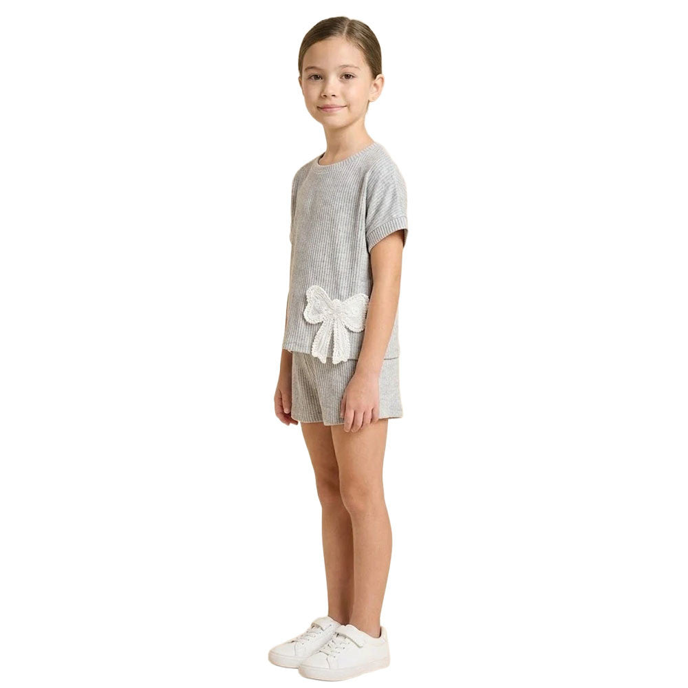 Girls' Hayden Crochet Bow Trimmed Split Hem Knit T-Shirt