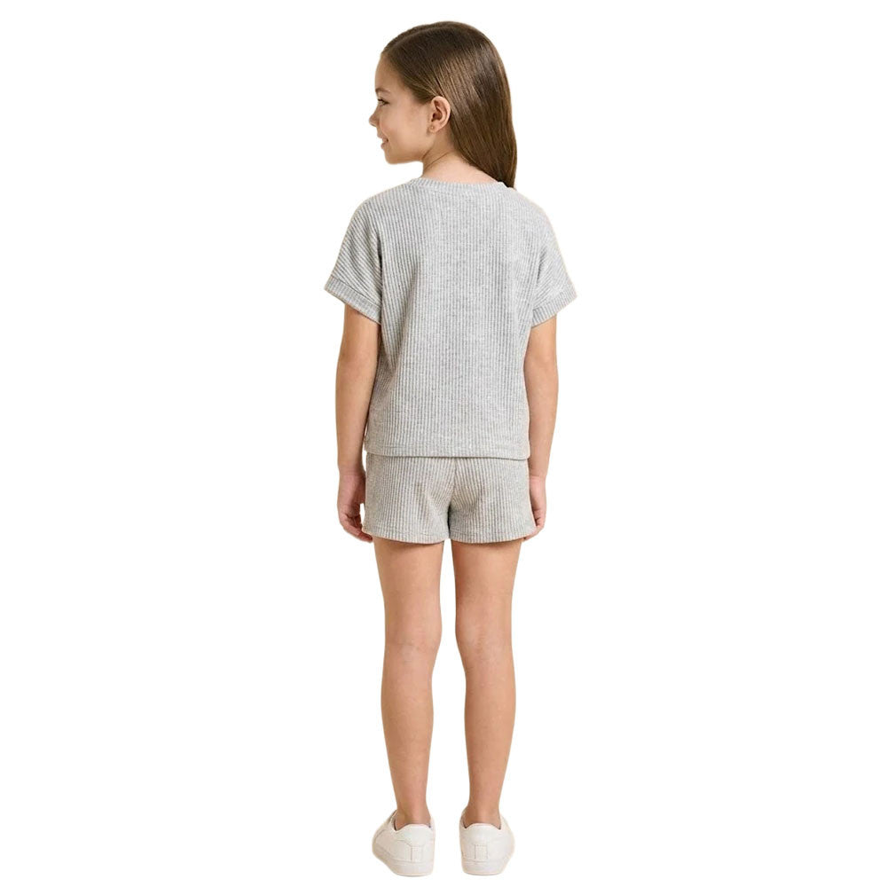 Girls' Hayden Crochet Bow Trimmed Split Hem Knit T-Shirt