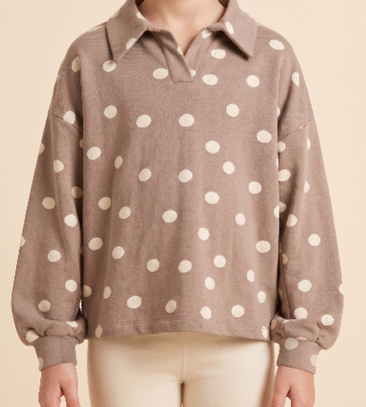 Girls Polka Dot Knit Long Sleeve Collard Shirt
