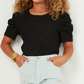 Ribbed Pleated Shoulder Puff Sleeve Top