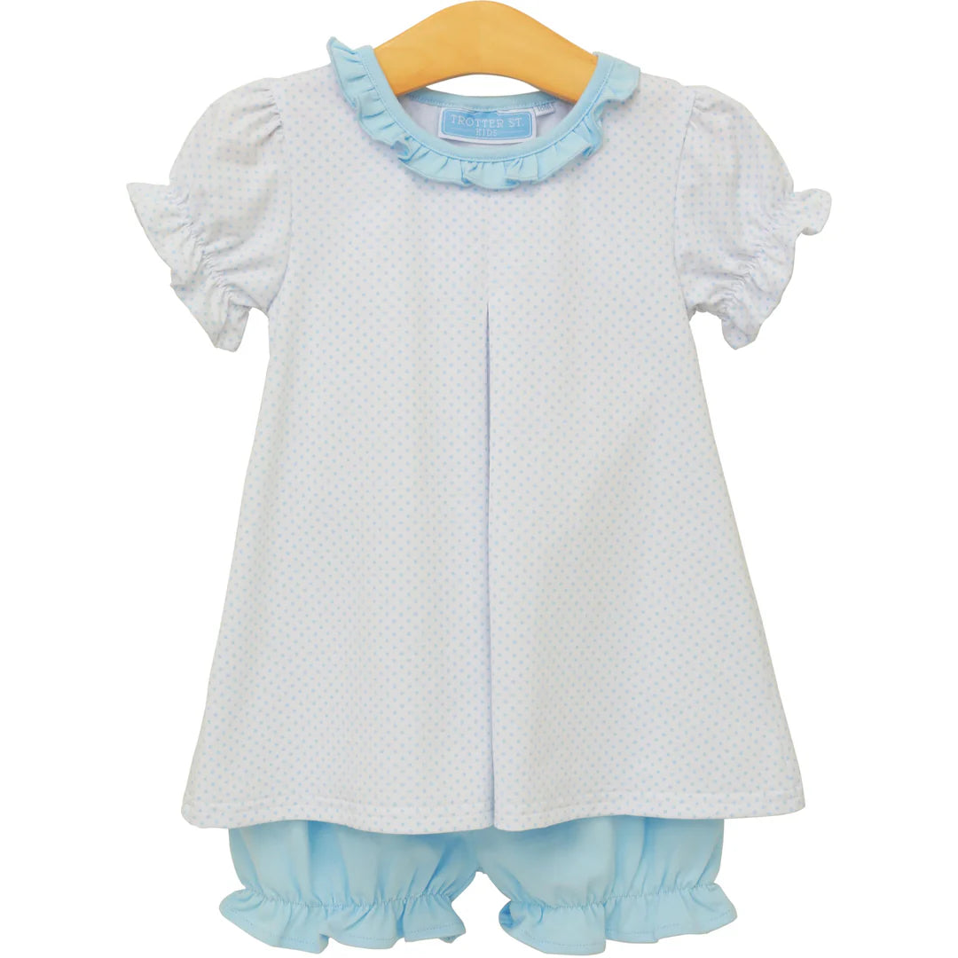 Harriet Bloomer Set- Light Blue Bitty Dot