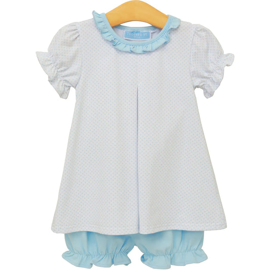 Harriet Bloomer Set- Light Blue Bitty Dot