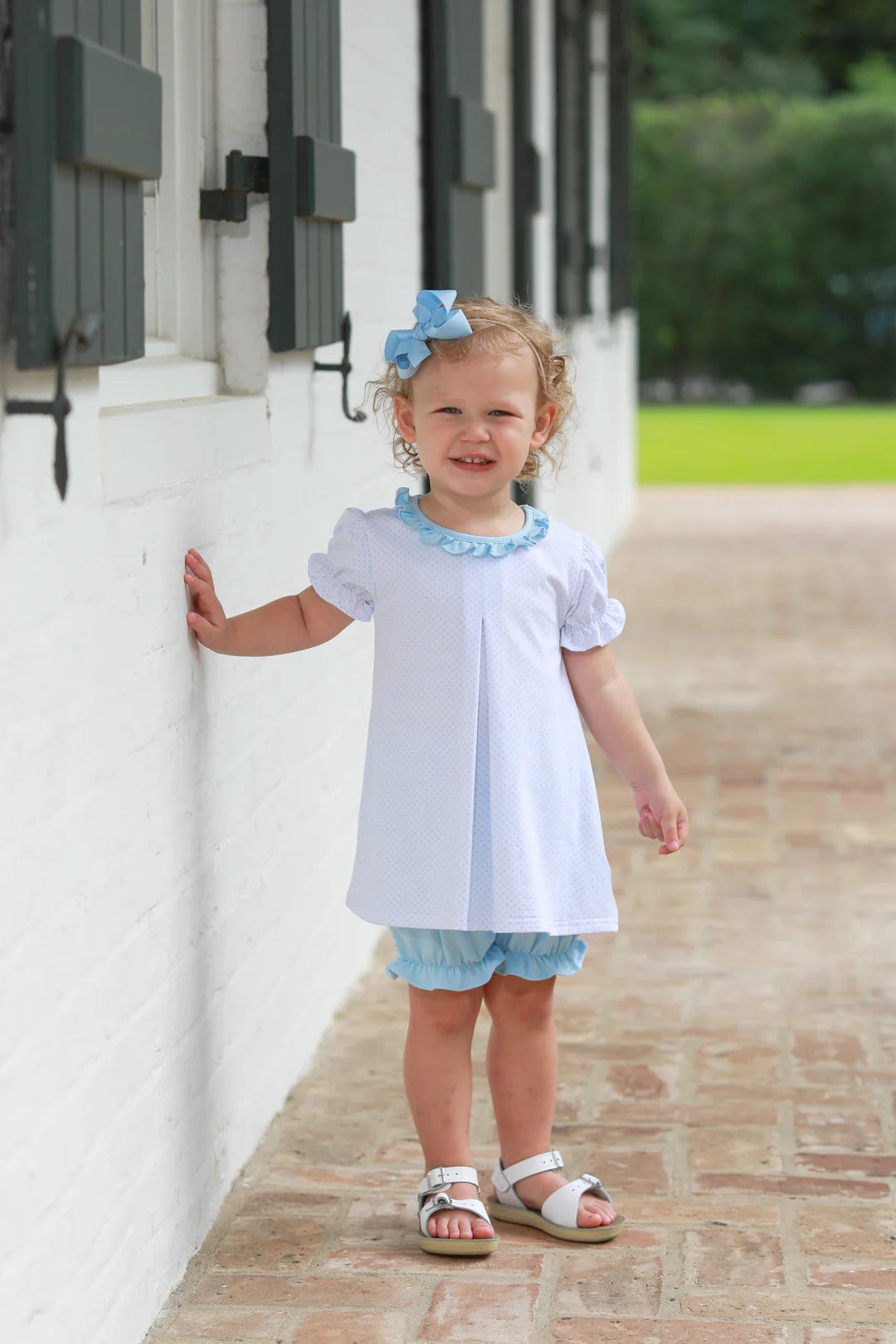 Harriet Bloomer Set- Light Blue Bitty Dot