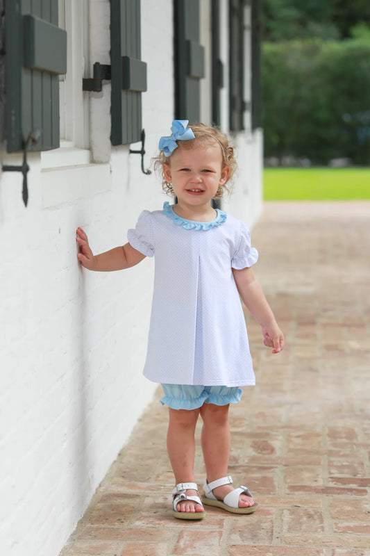 Harriet Bloomer Set- Light Blue Bitty Dot