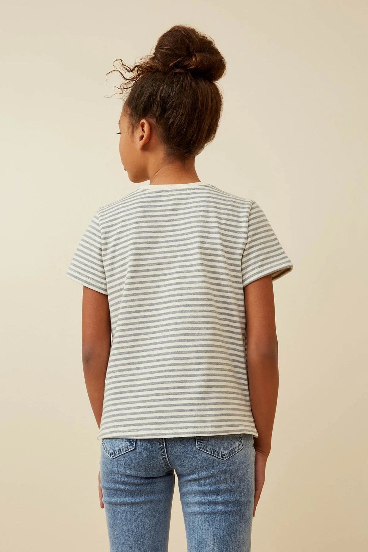 Sequin Heart Patch Striped Knit Top