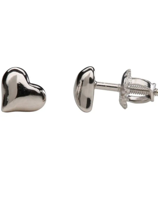 Sterling Silver Girls Puff Heart Earrings