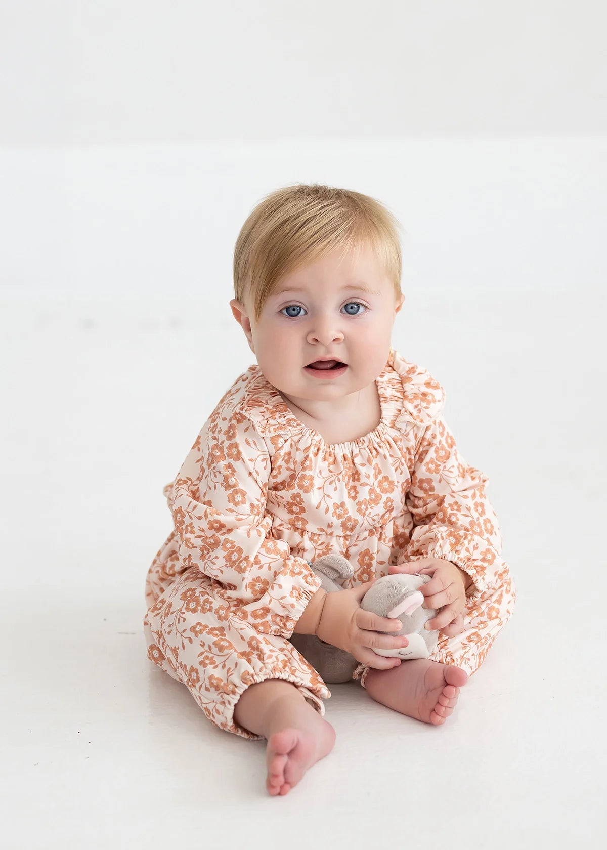 Honey Petals Long Sleeve Floral Ruffle Collar Straight Leg Romper