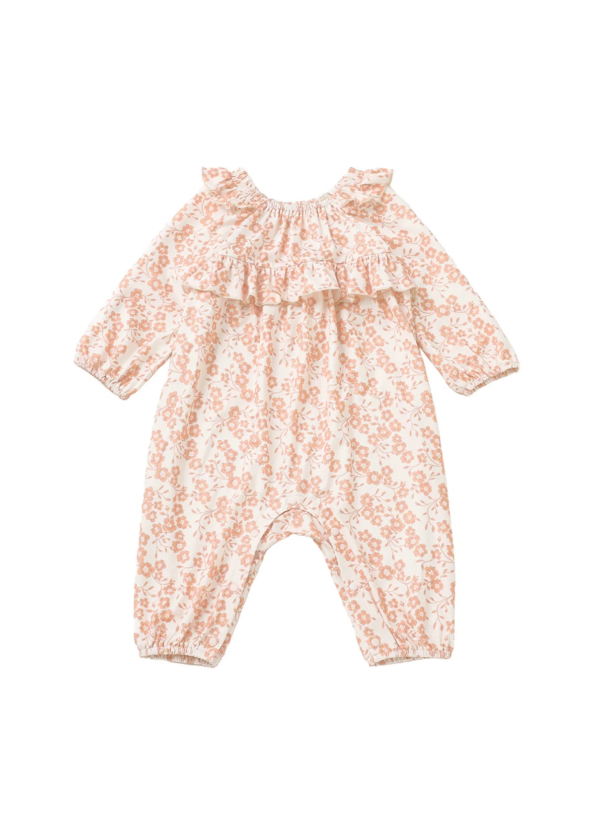 Honey Petals Long Sleeve Floral Ruffle Collar Straight Leg Romper