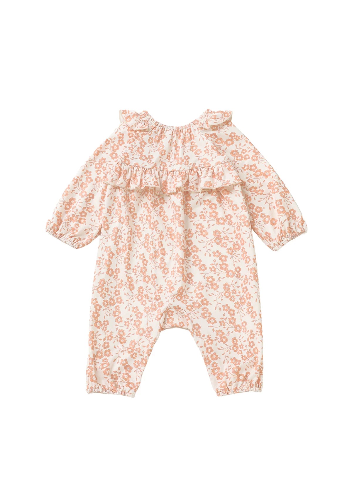 Honey Petals Long Sleeve Floral Ruffle Collar Straight Leg Romper