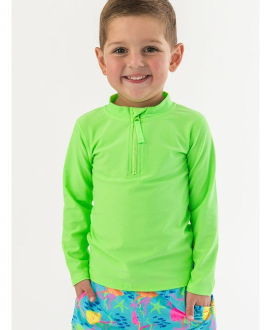 Neon Honeydew Long Sleeve Zipper Rash Guard