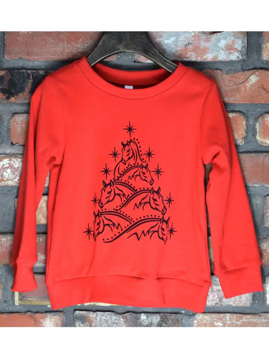 Red Christmas Tree Horse Light Weight Sweatshirt