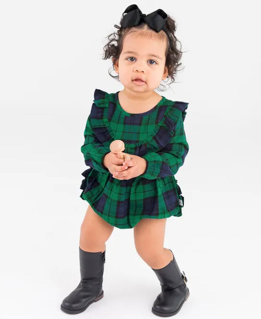 Hunter Plaid Flannel LS Ruffle Trim Bubble