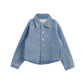 Long Sleeve Embroidered Bow Rhinestone Dot Denim Jacket