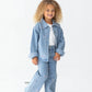 Long Sleeve Embroidered Bow Rhinestone Dot Denim Jacket