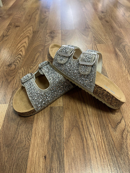 Mia Kids Jazel Silver Textured Slides