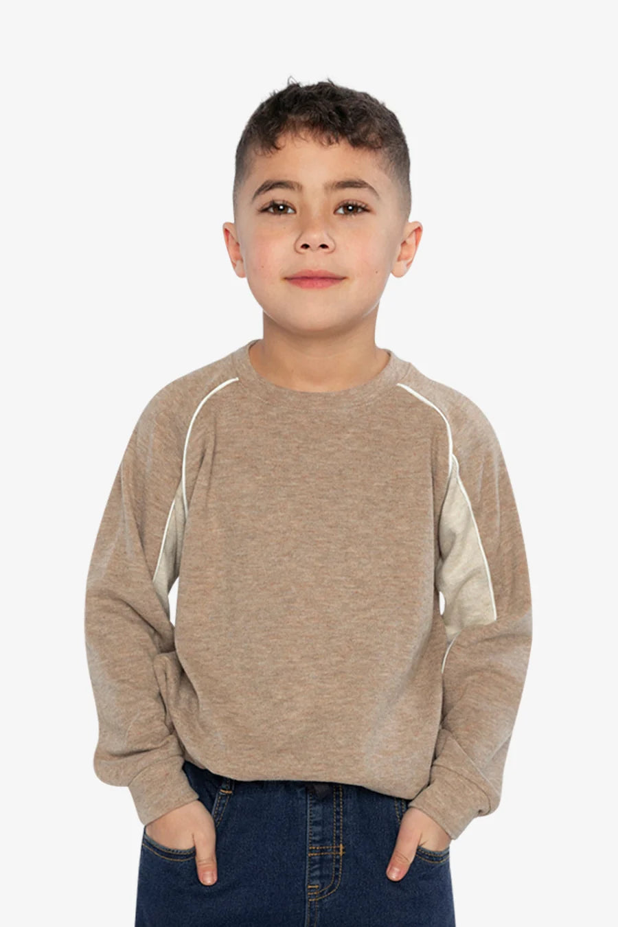 Deux par Deux Brushed Jersey Top With Raglan Sleeves Taupe