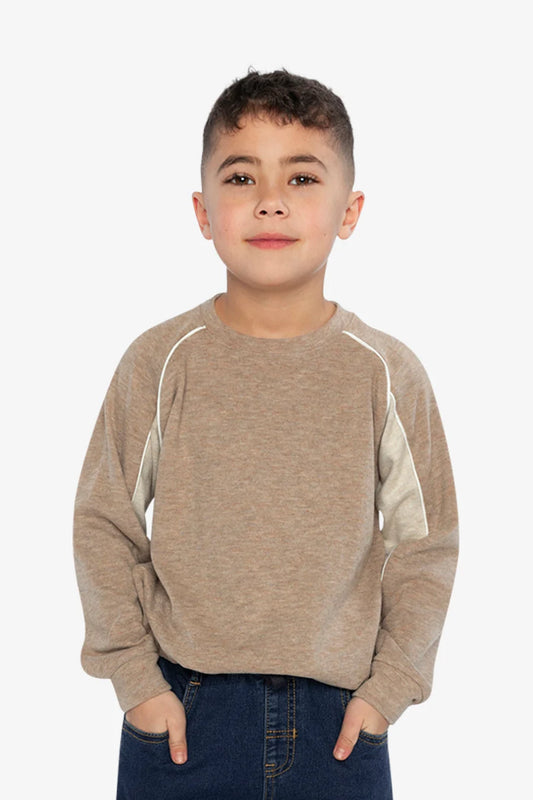 Deux par Deux Brushed Jersey Top With Raglan Sleeves Taupe