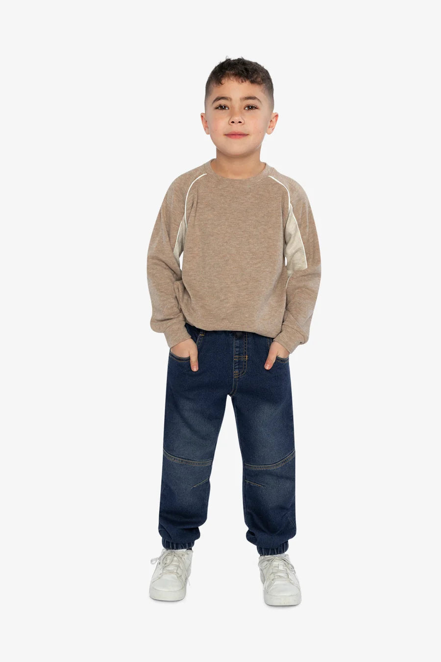 Deux par Deux Brushed Jersey Top With Raglan Sleeves Taupe