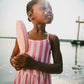 Crinkle Jersey Jumpsuit White And Pink Stripes