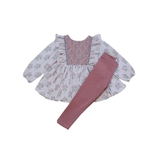 Ruffle Lap Pant Set Rose Floral