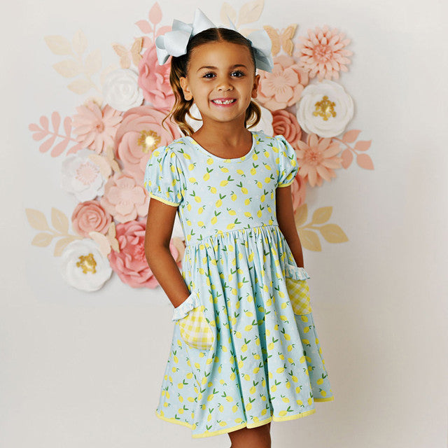 Lemon Peony Bow Pocket Dress