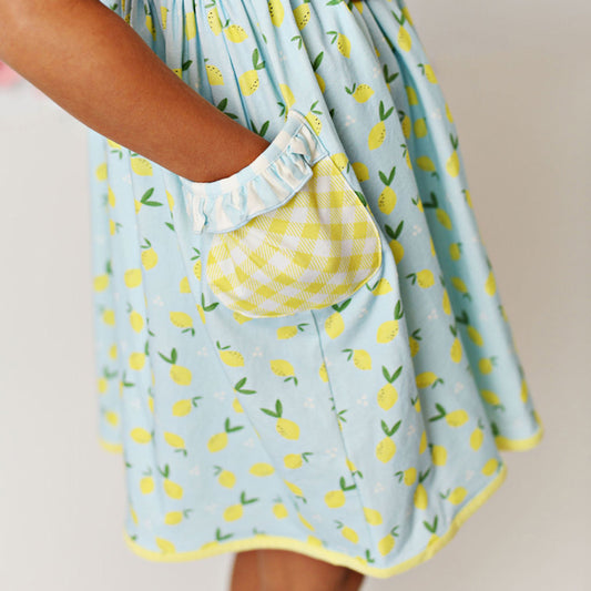 Lemon Peony Bow Pocket Dress