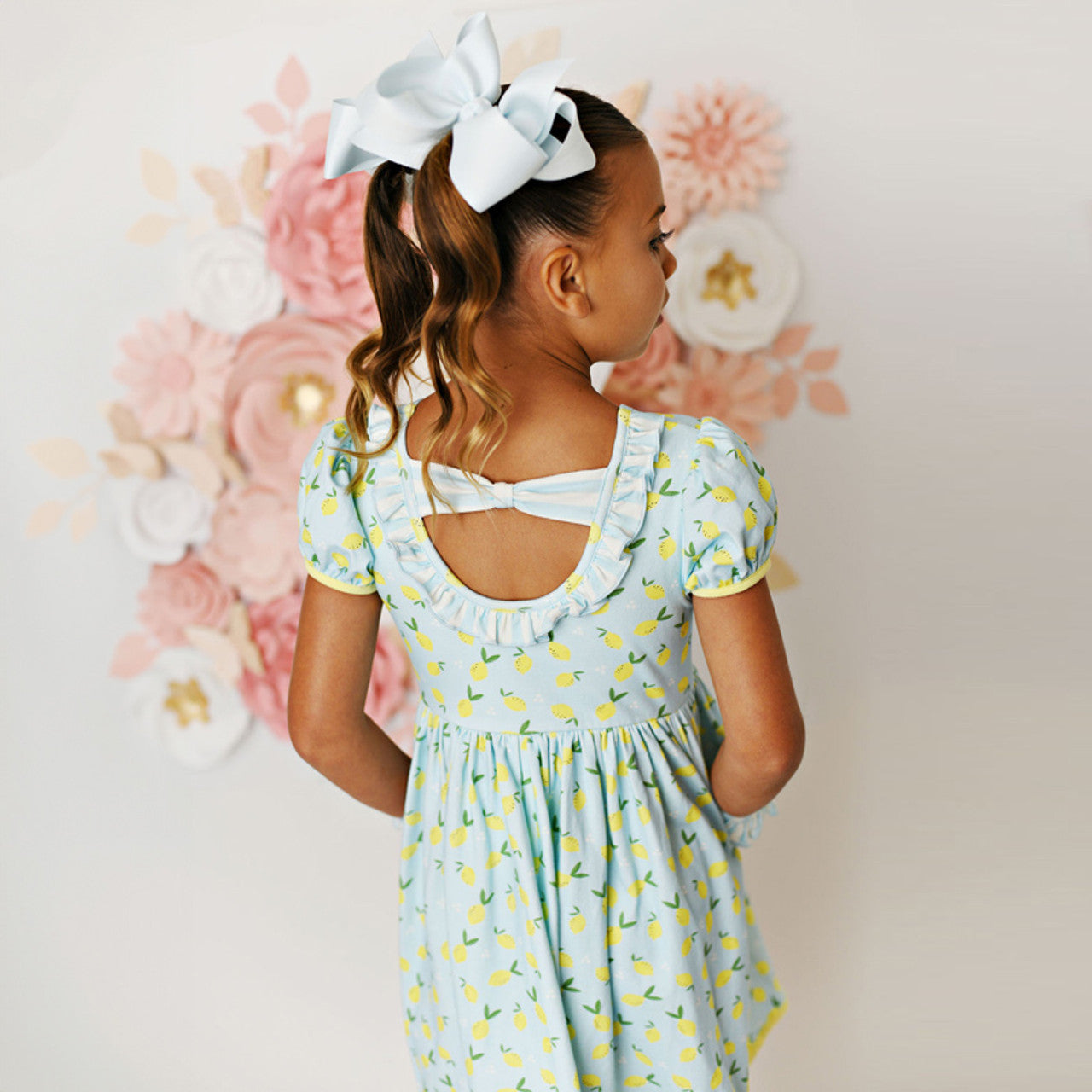 Lemon Peony Bow Pocket Dress