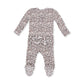 Leopard Rib  2 Way Ruffle Back Zipper Footie