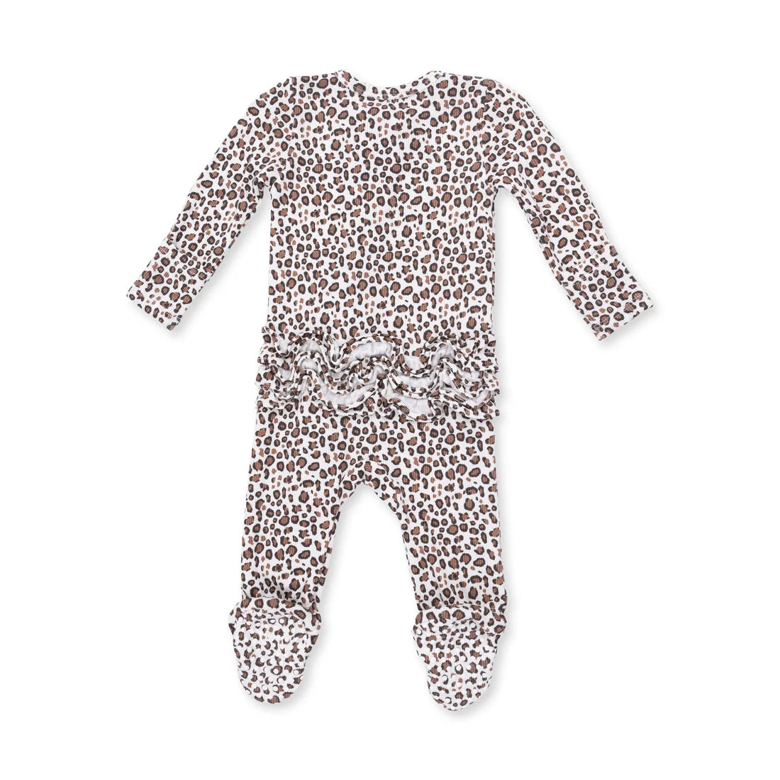 Leopard Rib  2 Way Ruffle Back Zipper Footie