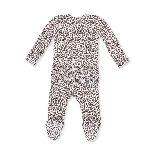 Leopard Rib  2 Way Ruffle Back Zipper Footie
