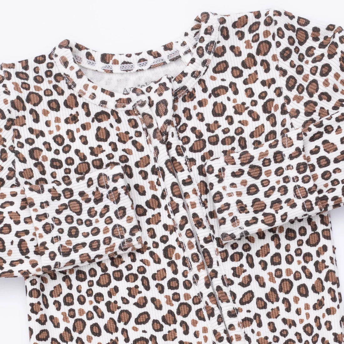 Leopard Rib  2 Way Ruffle Back Zipper Footie