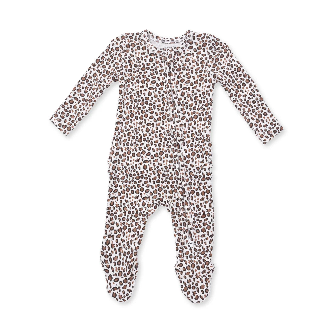 Leopard Rib  2 Way Ruffle Back Zipper Footie