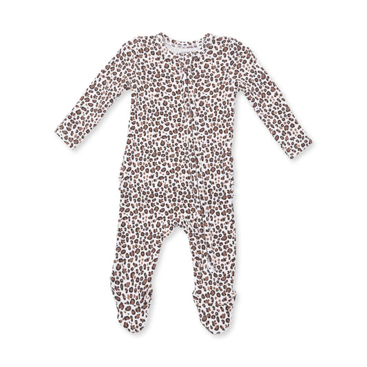 Leopard Rib  2 Way Ruffle Back Zipper Footie