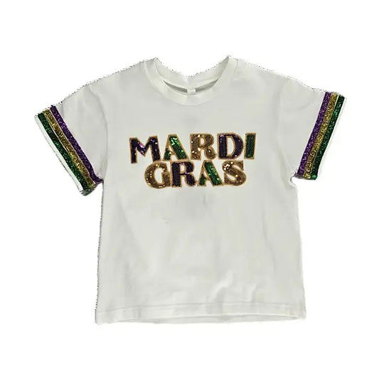 Mardi Gras Sequin Letter Tee