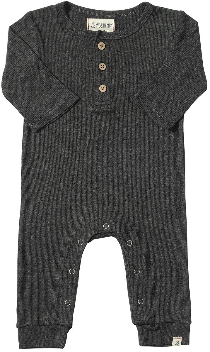 Mason Ribbed Henley Romper - Charcoal