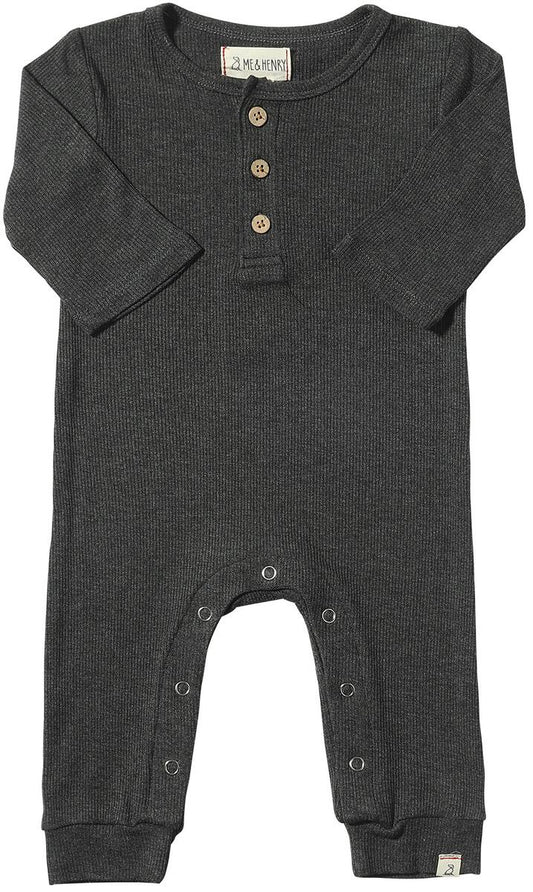 Mason Ribbed Henley Romper - Charcoal