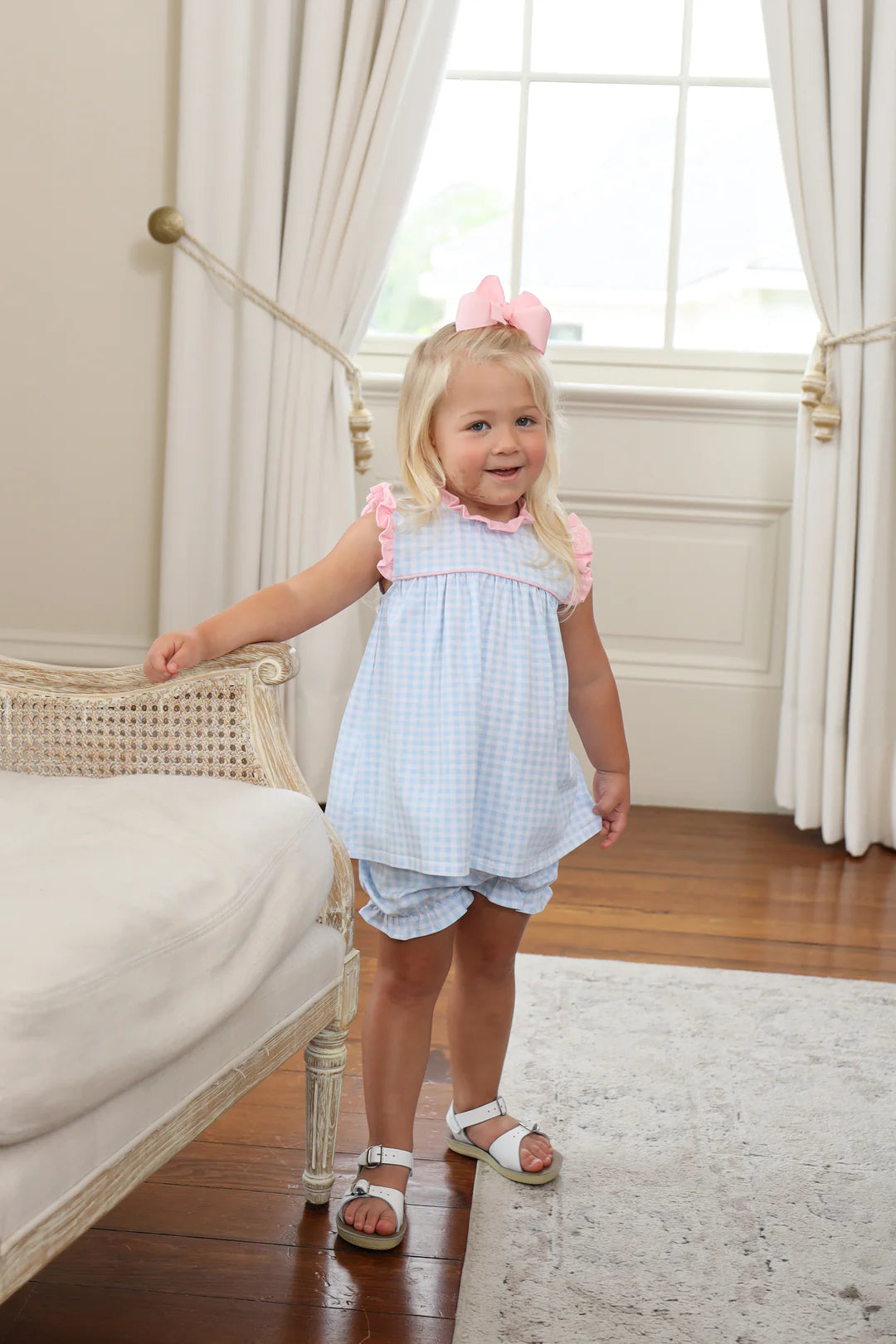 Meredith Bloomer Set- Light Blue Gingham/Light Pink