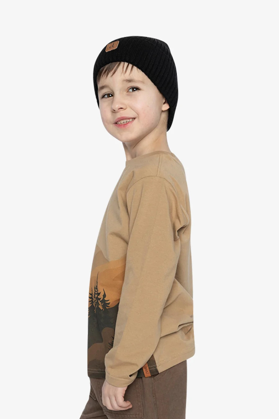 Deux Par Deux Long Sleeve Organic Cotton T-Shirt Beige Mountain Range