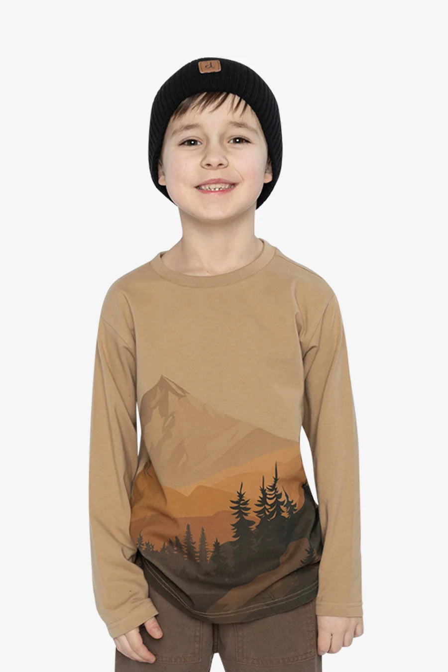 Deux Par Deux Long Sleeve Organic Cotton T-Shirt Beige Mountain Range