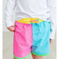 Neon Color Block Dolphin Hem Swim Trunks