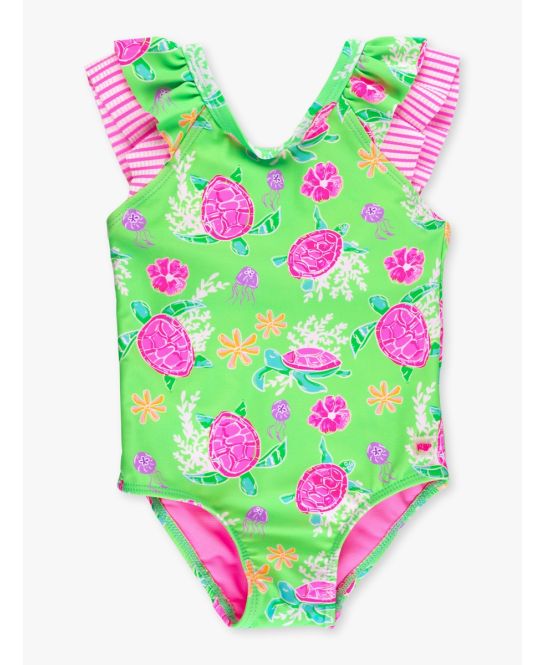 Neon Turtle Tide Bow V-Back One Piece Swimsuit