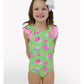 Neon Turtle Tide Bow V-Back One Piece Swimsuit