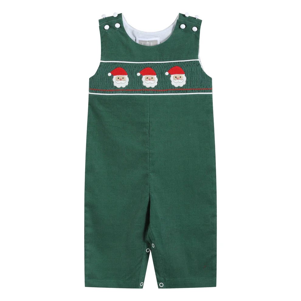 Green Corduroy Santa Smocked Overalls