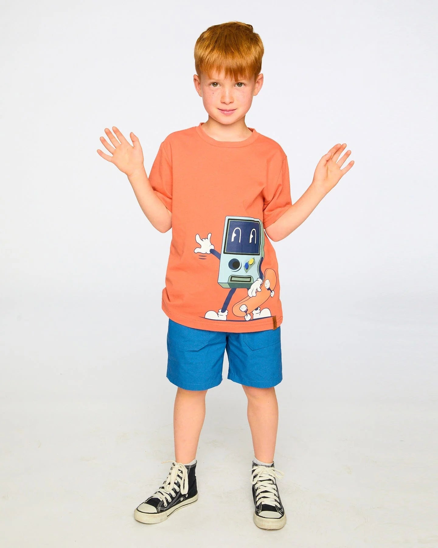 Organic Cotton Jersey T-Shirt With Print Orange