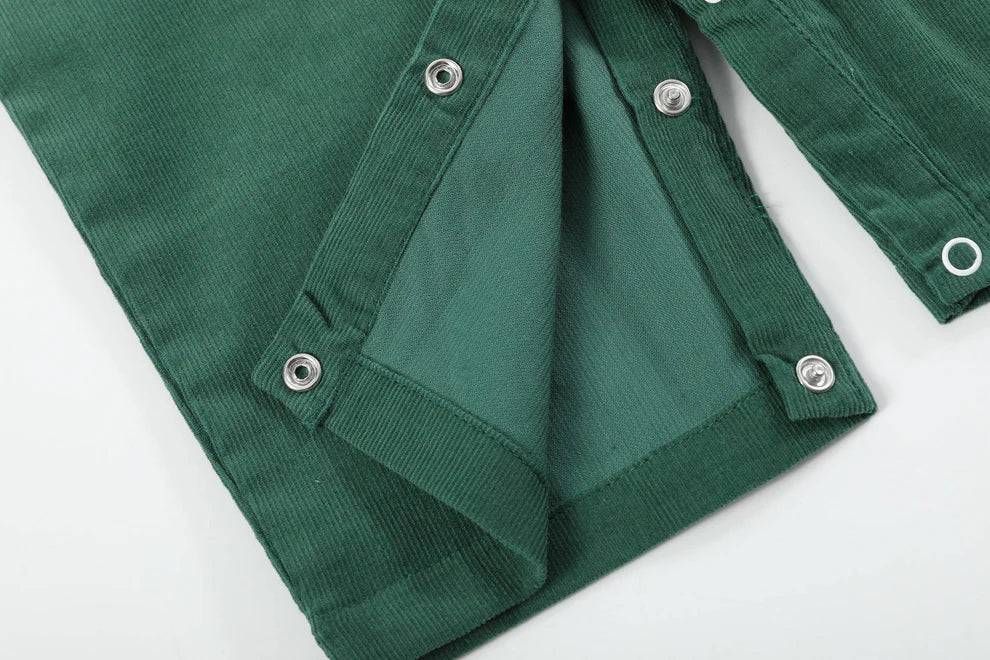 Green Corduroy Santa Smocked Overalls