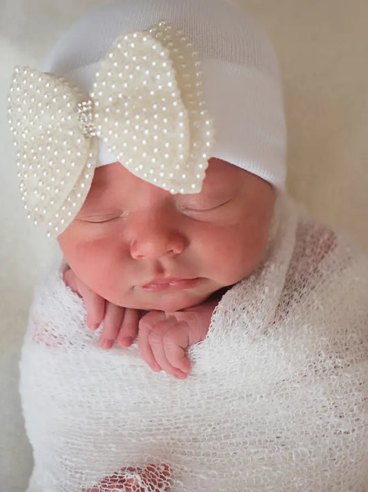 Pearl Bow Newborn Girl Hospital Hat